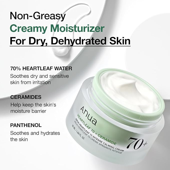 Anua Heartleaf 70 Intense Calming Cream with Ceramide 50ml (1.69 fl oz).