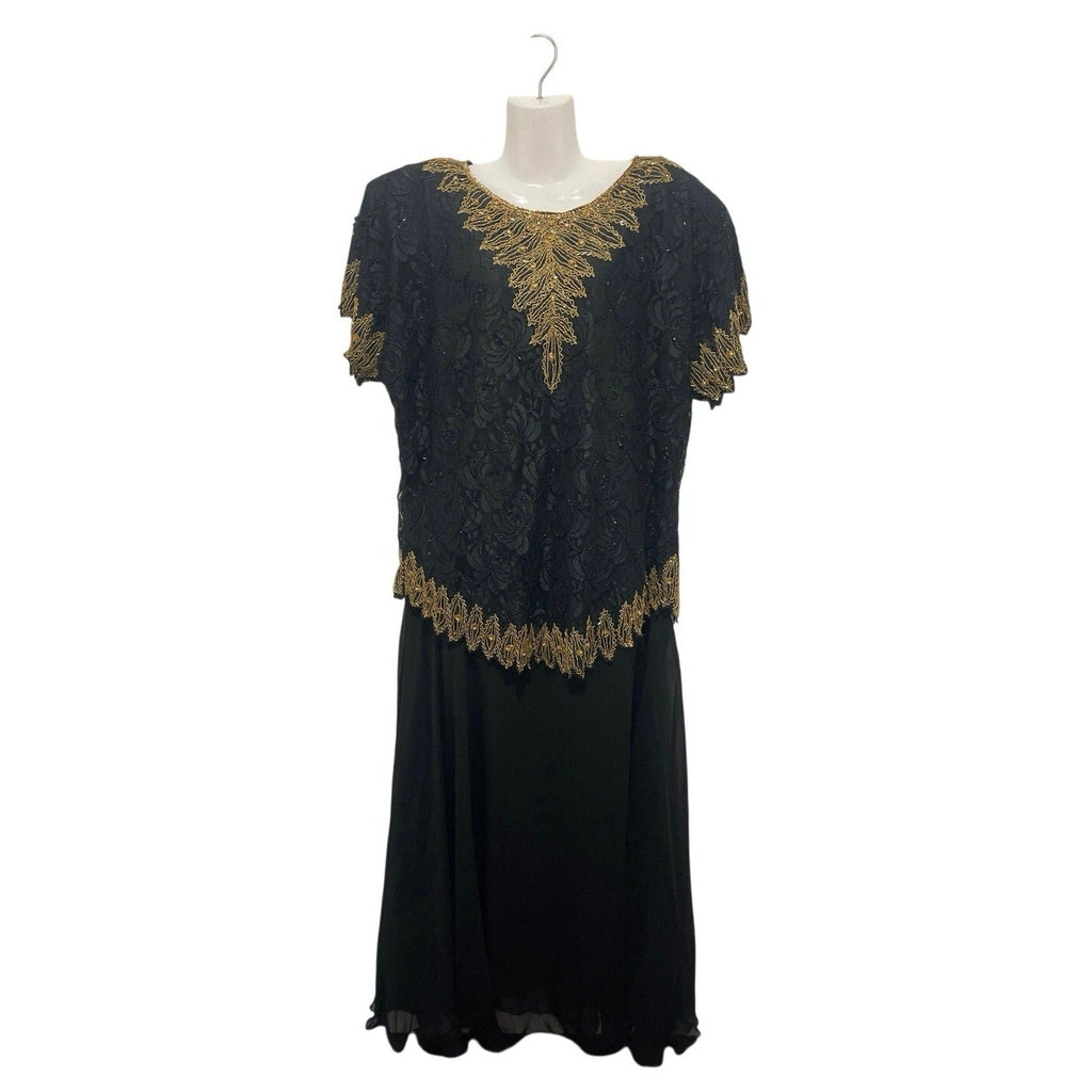 Black Gold Beaded Lace Dress