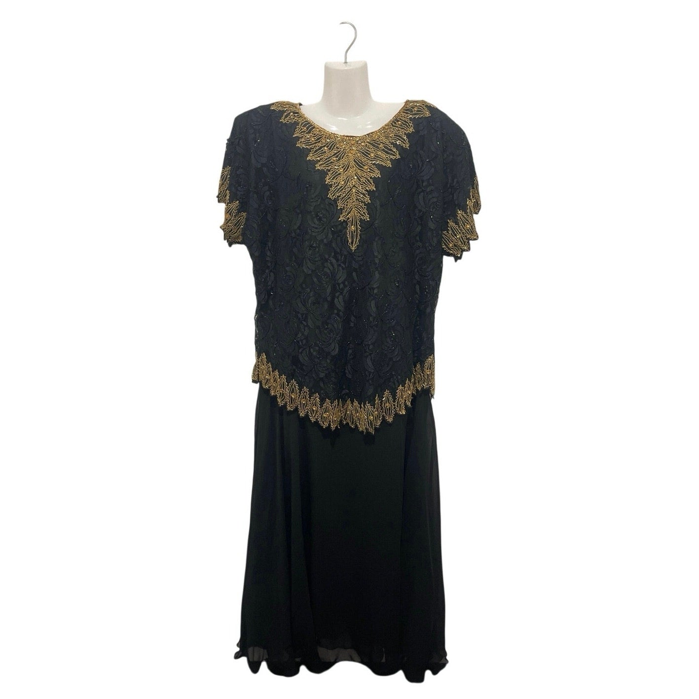 Black Gold Beaded Lace Dress