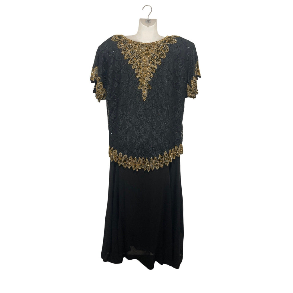 Black Gold Beaded Lace Dress