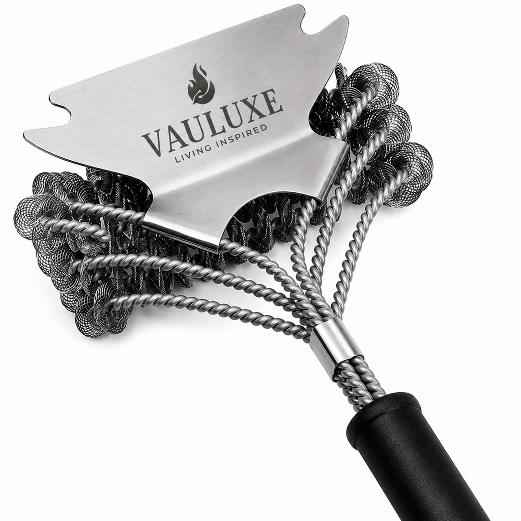 VAULUXE 18" Bristle-Free Grill Brush & Scraper — Safe BBQ Grate Cleaner for Gas, Charcoal & Porcelain Grills
