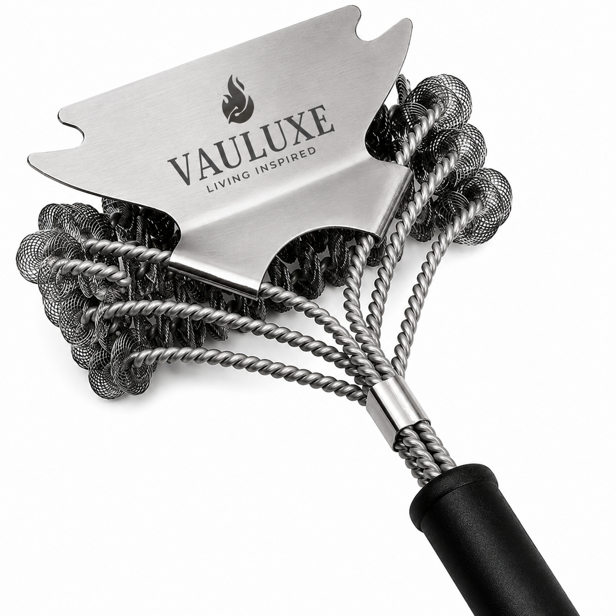 VAULUXE 18" Bristle-Free Grill Brush & Scraper — Safe BBQ Grate Cleaner for Gas, Charcoal & Porcelain Grills